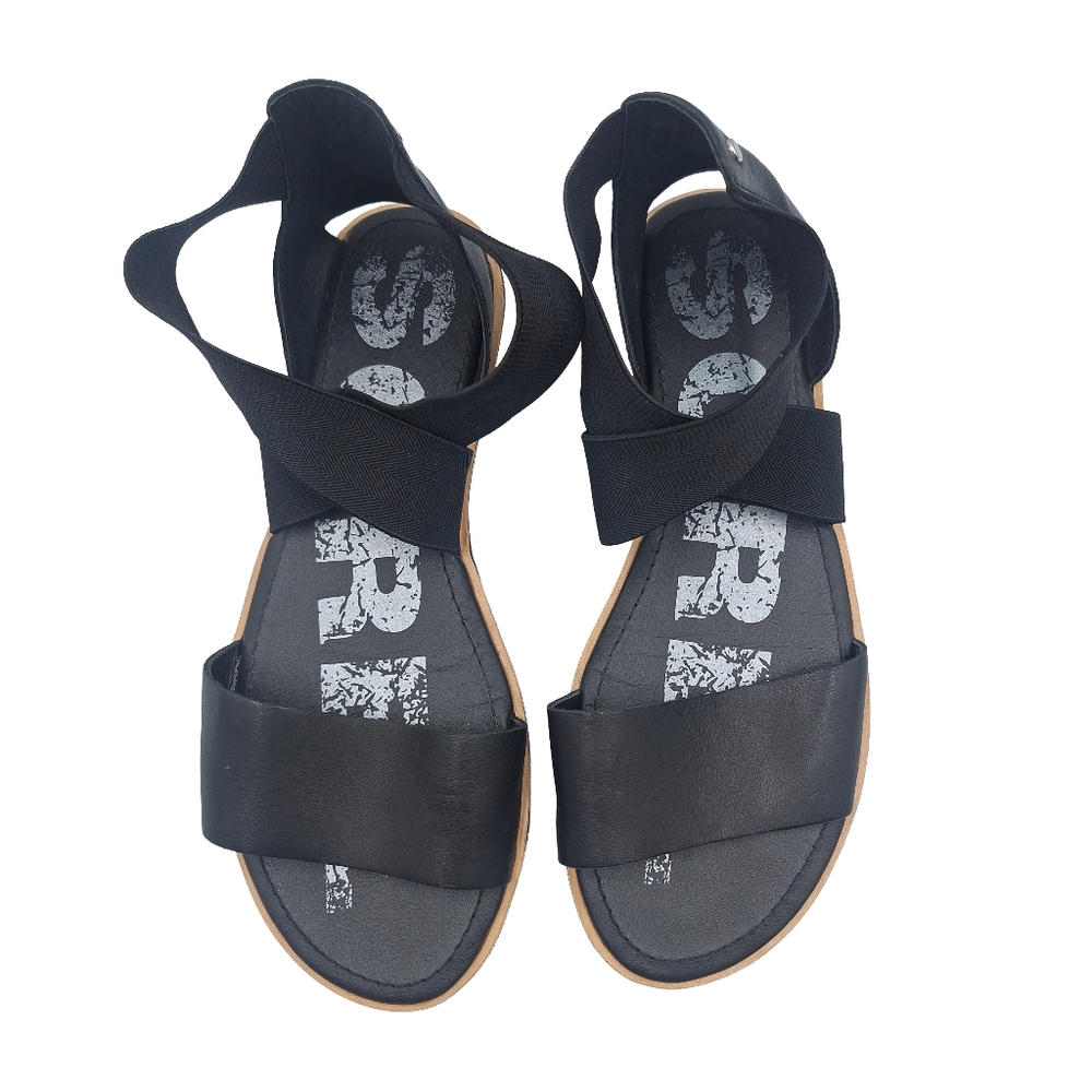Sorel Ella Leather Elastic Black Sandals